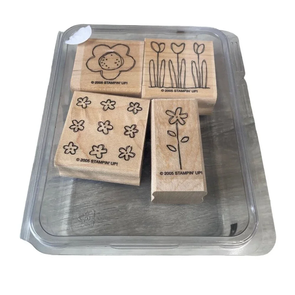 Stampin Up! Pocket Full of Posies 2005 Rubber Stamps‎ Set Of 4 Flower Designs